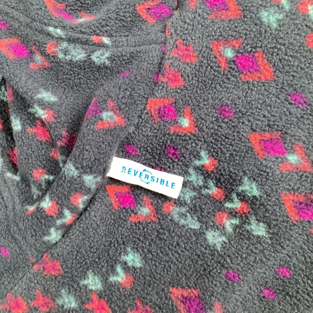 Columbia Girls‎ Reversible Hooded Jacket Navy Blue Fleece Print Size M 10/12